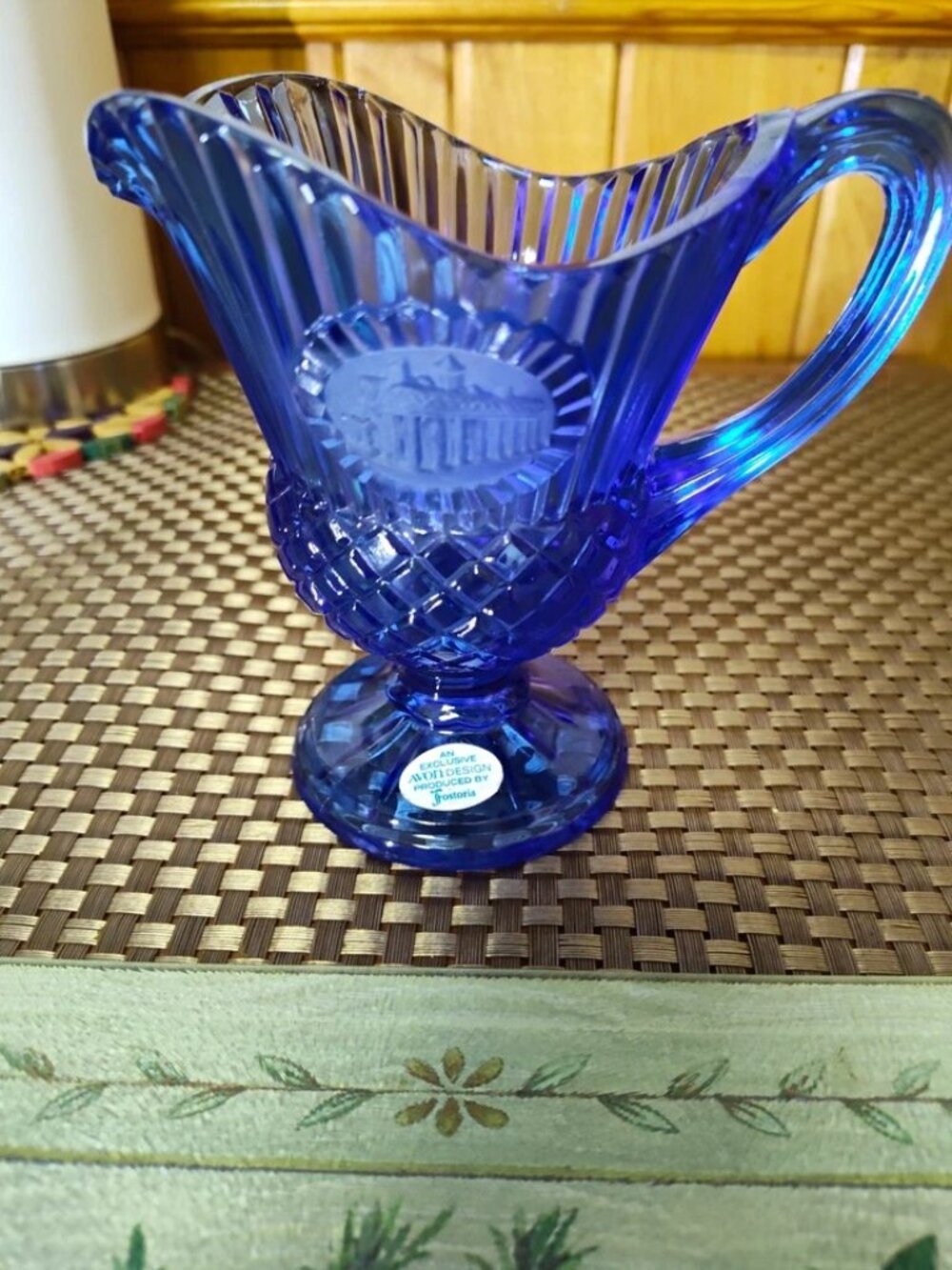 Vintage Fostoria Avon Cobalt Blue Glass Mount Vernon pedestal creamer 5-1/2 in